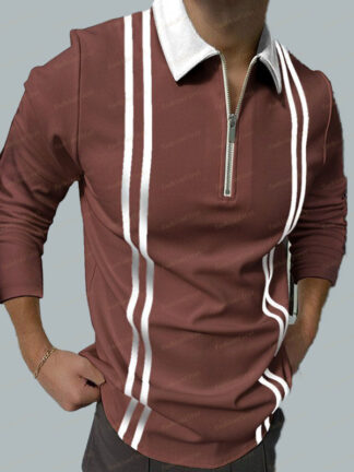 Купить Polo for Men Designer Polos Long Sleeve T-shirt Fashion Style printed Zipper Polyester collar lattice Men Tees Clothes blura pattern blouse top
