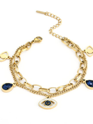 Купить Luxury Blue Evil Eye Charm Bracelet Female Friendship Gold Plated Stainless Steel Gemstone Jewelry