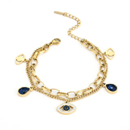 Купить Luxury Blue Evil Eye Charm Bracelet Female Friendship Gold Plated Stainless Steel Gemstone Jewelry