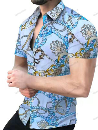 Купить Men's t-Shirts Clothing Plaid Shirt Various Pattern Hawaii Short Sleeve Turn-down Summer Print Blouse Single Breasted Broadcloth Factory Supply luxurious Apparel