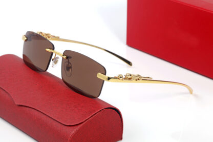 Купить Mens Sunglasses Designer Women Eyeglasses Gold Metal Panther Sunglass Frameless Buffalo Horn Glasses UV400 Unisex Woman Eyeglass Brand Polarize Eyeglasses
