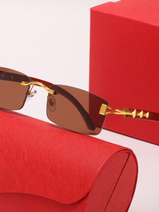Купить Luxury Brand Designer Sunglasses Womens Trendy Rectangle Polarized UV Protection Gold 3 stars Metal Brown Wood Bamboo Sunglass Rimless Eyeglass Brand Eyeglasses