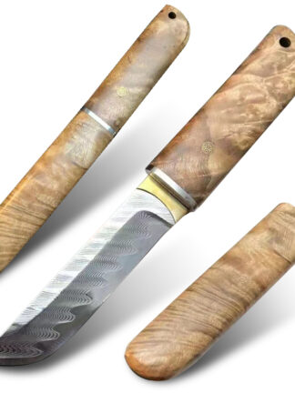 Купить Katana Mini Japanese Knives Forged Damascus Steel Knife Fixed Blade White Shadow Wooden Handle Sheath Camping Hunting Handmade Knife Outdoor Self Defense EDC Tool