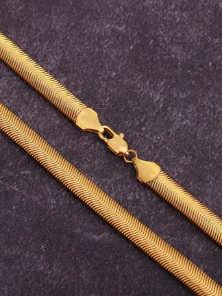 Купить High Quality Mens 18K Gold Plated 4MM Flat Snake Copper Chain Necklace Hip-hop Style