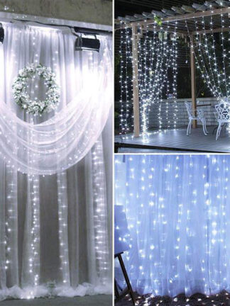 Купить 18M x 3M 1800-LED Warm White Light Romantic Christmas Wedding Outdoor Decoration Curtain String Light US Standard White ZA000939