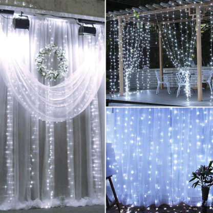 Купить 18M x 3M 1800-LED Warm White Light Romantic Christmas Wedding Outdoor Decoration Curtain String Light US Standard White ZA000939