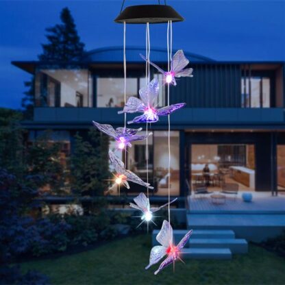 Купить Best Solar Intelligent Light Control Design and Color Shell Butterfly Wind Chime Corridor Decoration Pendant Solar Panel Colorful