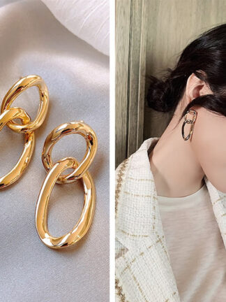 Купить Handmade Young Ladies Gift 18K Gold Plated Alloy Dicyclic Hoop Earring Online Celebrity Earrings