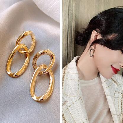 Купить Handmade Young Ladies Gift 18K Gold Plated Alloy Dicyclic Hoop Earring Online Celebrity Earrings