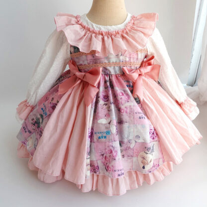 Купить Kids Dress for Girls Baby Autumn Winter Long Sleeve Wedding Dress Girl Ball Gown 2020 Vintage Lolita Bow Princess Party Vestidos