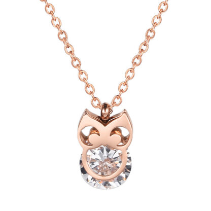 Купить Womens Gift Rose Gold Plated Stainless Steel Necklace Owl Shape Zircon Jewelry