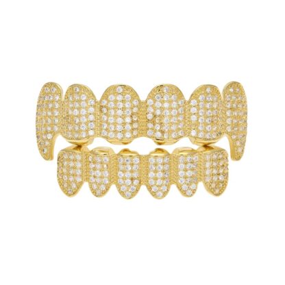 Купить Gold Grillz Teeth Rhinestone Top&Bottom Teeth Grills Set Shiny ICED OUT Hip Hop Jewelry Dental