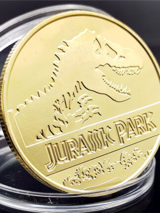 Купить 10pcs Non Magnetic Jurassic Park Dinosaur Gold Plated Coin Commemorative Coins Collection Birthday Christmas Business Gifts