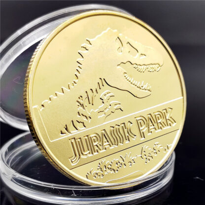 Купить 10pcs Non Magnetic Jurassic Park Dinosaur Gold Plated Coin Commemorative Coins Collection Birthday Christmas Business Gifts