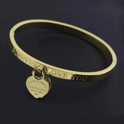 Купить Double Heart Charm Love Forever Stainless Steel Bangle Bracelet Luxury Women Gift Jewelry