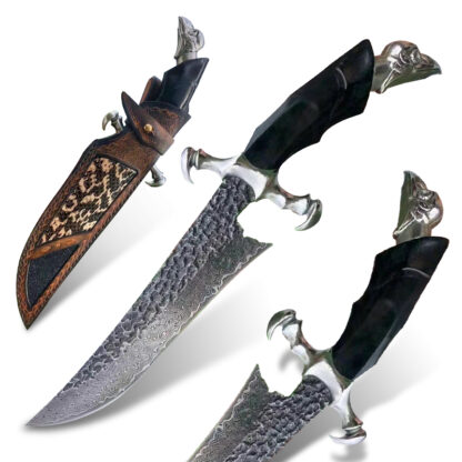 Купить Outdoor Camping Knife Damascus Steel Fixed Blade Eagle Casting Wooden Handle Survival Hunting Knives Military Tactical Knife Bush Rescue Tools for Men