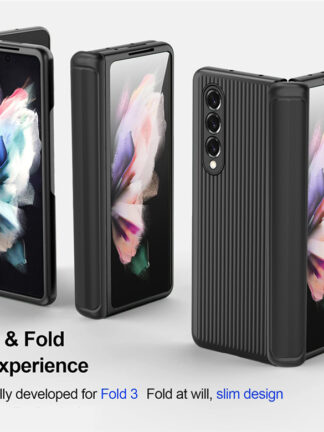 Купить Striped Phone Case for Samsung Galaxy Fold3 5G Adjustable Angle Folding Hybrid Twill Pattern Kickstand Protective Shell Anti-fall