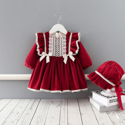 Купить Winter Wear Baby Girls Christmas Clothes Set Kids Dresses Thicken Velvet Dress Girls Clothes with Hat for New Year 0-4T
