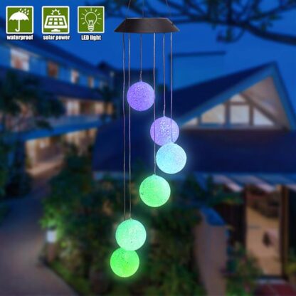 Купить 2V 40maH Solar Smart Light Control Wave Ball Wind Chime Style Corridor Decoration Pendant 6 F5 Lamp Beads Black Solar Panel Colorful Light