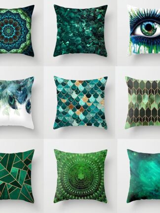 Купить 45x45 Green Series Peach Skin Cushion Cover Eye Geometry Abstract Decorative Pillowcase for Sofa Bed Living Room Home Decoration
