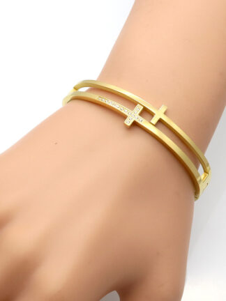 Купить Luxury Brand Double Layered Stainless Steel Cross Bangle Cuff Bracelet for Womens Gift