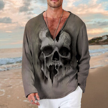 Купить Plus Size Tee Top Mens Clothing Skull Art Print T Shirts Printed Tops Long Sleeve Sports Fashion Wear Summer Clothes Tees T-Shirts