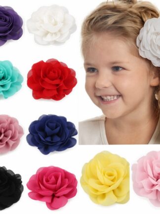 Купить 8.5cm Newborn Chiffon Petals Poppy Flower Hair Clips Rolled Rose Fabric Flowers For Kids Girls Hair Accessories