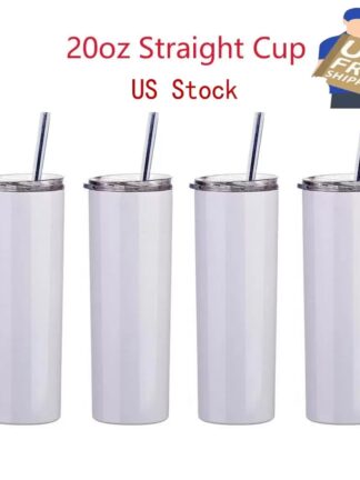 Купить 20oz Sublimation Mug Straight Tumblers Blanks White 304 Stainless Steel Vacuum Insulated Slim DIY 20 oz Cup Car Coffee Bottles