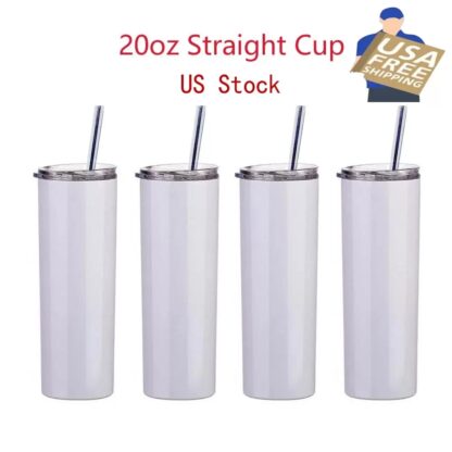 Купить 20oz Sublimation Mug Straight Tumblers Blanks White 304 Stainless Steel Vacuum Insulated Slim DIY 20 oz Cup Car Coffee Bottles