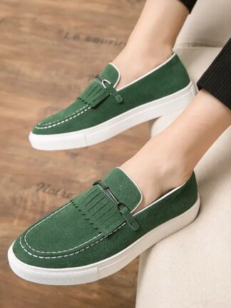 Купить 2022 New Loafers Men Shoes Imitation Suede Round Toe Flat Trend Classic Gentleman Metal Buckle Fashion British Comfortable Casual Shoes DP283