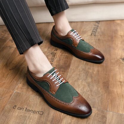 Купить Brogue Shoes Men PU Round Toe Flat Casual Fashion Hollow Carved Stitching Faux Suede Lace-up Business Formal Shoes DP280