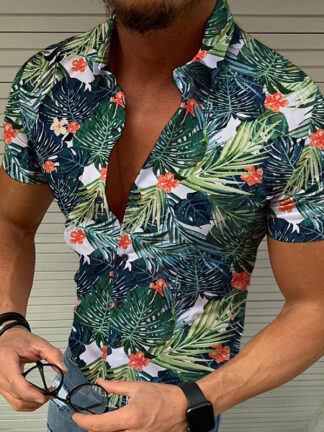 Купить Mens Tropical Print Hawaiian Shirt Short Sleeve Top Hombre Camisa Great Casual Streetwear Floral Beach Wear Leaf Hawaii 3XL Blouse
