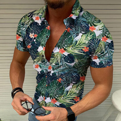 Купить Mens Tropical Print Hawaiian Shirt Short Sleeve Top Hombre Camisa Great Casual Streetwear Floral Beach Wear Leaf Hawaii 3XL Blouse