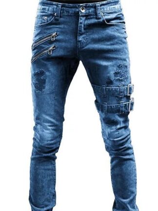 Купить Pants Mens White Belt Pantalon Jeans Casual Slim Fit Trousers Fashion Designer Homme Denim Pants Hip Hop Jean Pant