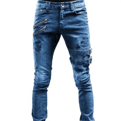 Купить Pants Mens White Belt Pantalon Jeans Casual Slim Fit Trousers Fashion Designer Homme Denim Pants Hip Hop Jean Pant