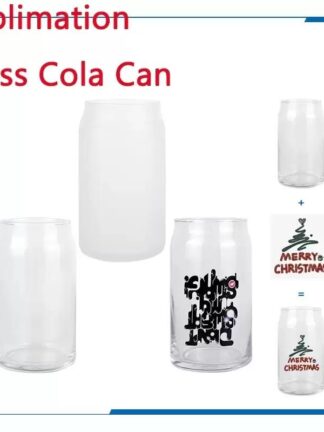 Купить 12oz 16oz Sublimation Glass Beer Mugs Frosted Clear Can Shaped Tumbler Cups with Bamboo Lid Plastic Straw Coffee Soda Glasses Party Supplies