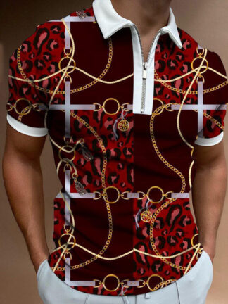 Купить high quality man polos summer fashion printed short sleeve shirt with zipper men casual streetwear trendy top t shirt poloshirt