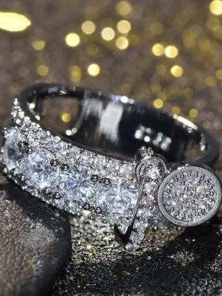 Купить Brand band Luxury Diamond Key Rings Jewelry 925 Sterling Silver White Clear Topaz CZ for Women Wedding Vintage Ring