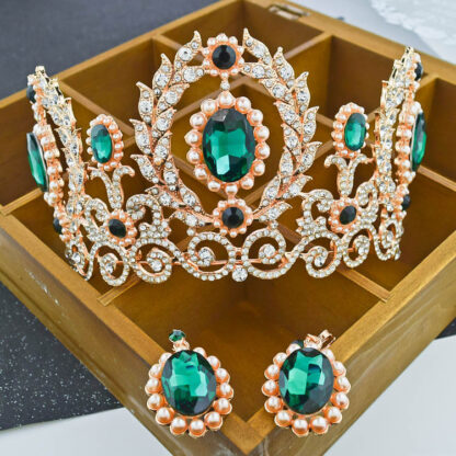 Купить New Gorgeous Big hair Pearl Cubic Zirconia Bridal Tiara Crown With Earrings Crystal Wedding Hair Accessories Jewelry Suits