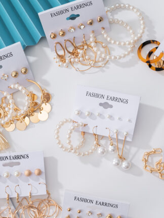 Купить Fashion Gold Earrings Set Female Pearl Hoop Earrings For Women Oversize Metal Circle Punk Earring Tassel Jewelry