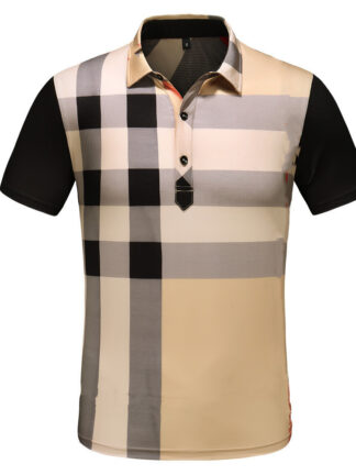 Купить Mens designer polo T shirt Polos spring summer Tactical Golf grid lapel Poloshirt Male mix color short sleeve tops solid Plaid printing plus size#M-3XL23