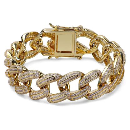 Купить Cuban link chain Bracelet for Mens Iced Out Zircon Hip hop Jewelry Gold Silver Thick Heavy Charm tennis