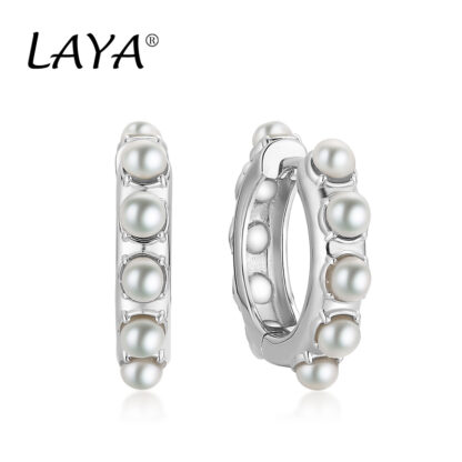 Купить LAYA Silver Hoop Earrings For Women 925 Sterling Silver Personality High Quality Natural Freshwater Pearl Jewelry 2022 Trend