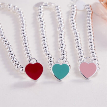 Купить Classic fashion Charm bracelet designer jewelry Electroplating S925 Silver Beads pink peach heart pendant love men women bangle lovers gift