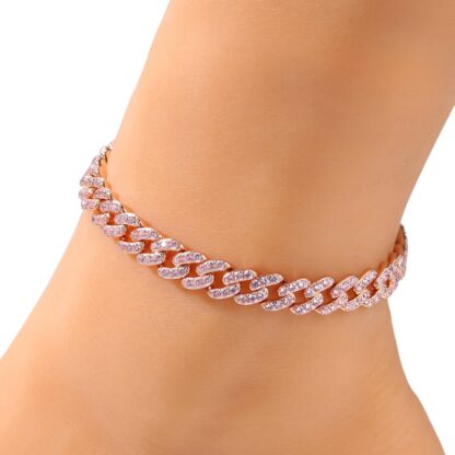 Купить Fashion Womens Tennis Charm Anklets Bracelet Iced Out Cuban Link Chain Gold Silver Pink Diamond Hip Hop Jewelry