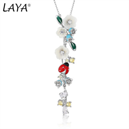 Купить Laya Pendant Necklace For women 925 Sterling Silver Fashion Natural Shell Flower Green Leaf Enamel Animal High Quality Zircon Wedding Jewelry 2022 Trend
