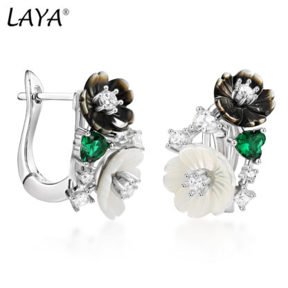 Купить LAYA Cilp Earrings For Women 925 Sterling Silver Summer Hot Trendy Jewelry Fashion Shining Zircon Natural Shell Flower Original Bridal Luxury Jewelry 2022 Trend