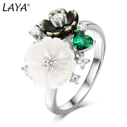 Купить LAYA Cluster Ring For Women 925 Sterling Silver High Quality Zircon Natural Shell Flower Bridal Luxury Original Modern Jewelry 2022 Trend
