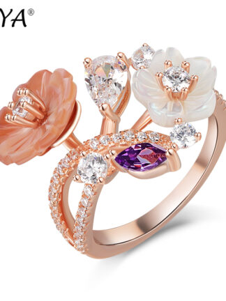 Купить LAYA Cluster Ring For Women High Quality Zircon Natural Shell Flower 925 Sterling Silver Fashion Original Jewelry Wedding 2022 Trend
