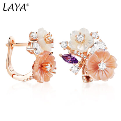 Купить LAYA Clip Earrings For Women Shining Zircon Natural Shell Flower 925 Sterling Silver Fashion Original Jewelry 2022 Trend